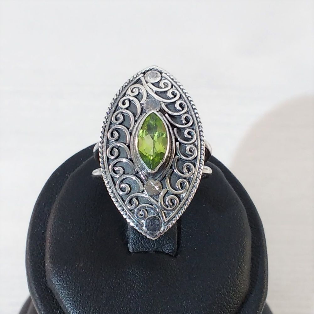 Hebei Peridot Bali Ring in Sterling Silver Size 5